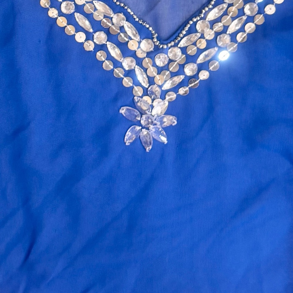 AQUA BLUE SHEER RHINESTONE swimsuit coverup women’s size Large - Picture 7 of 8